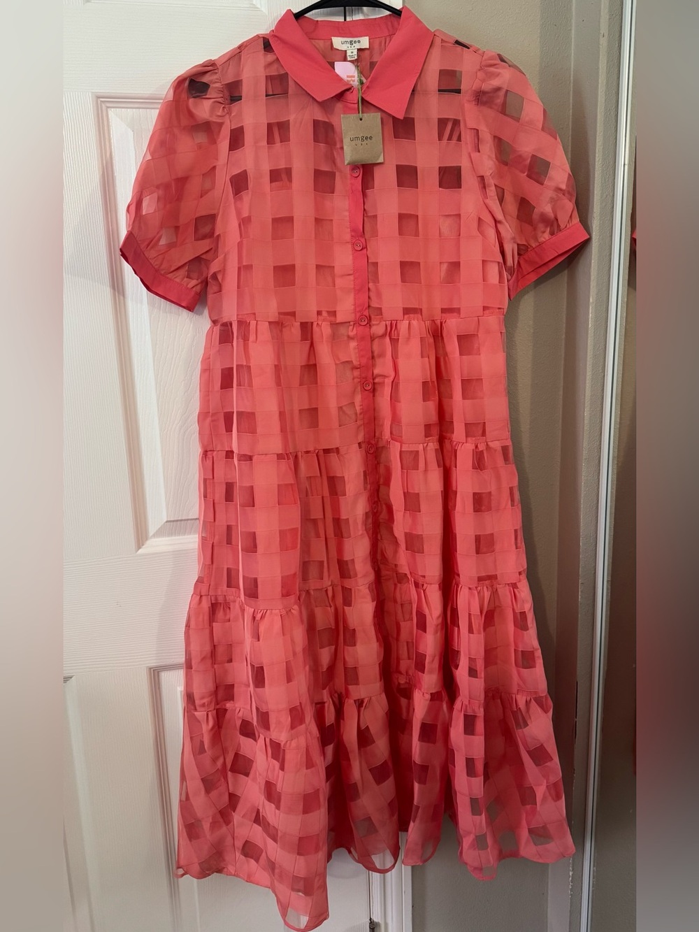 UMGEE Checkered Button-Front Tiered Dress